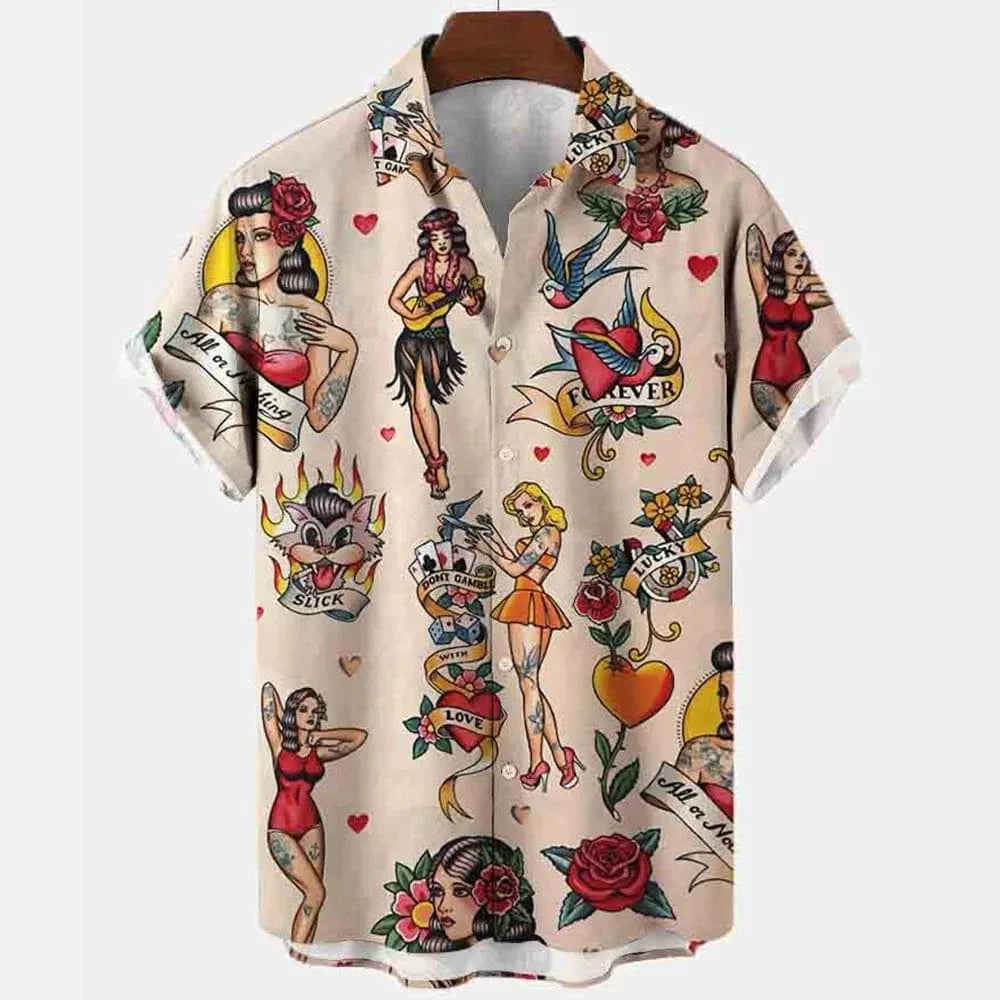 Men's Hawaiian beach shirt by SHOWLU FASHION STORE with abstract 3D print, short sleeves, casual summer streetwear style.