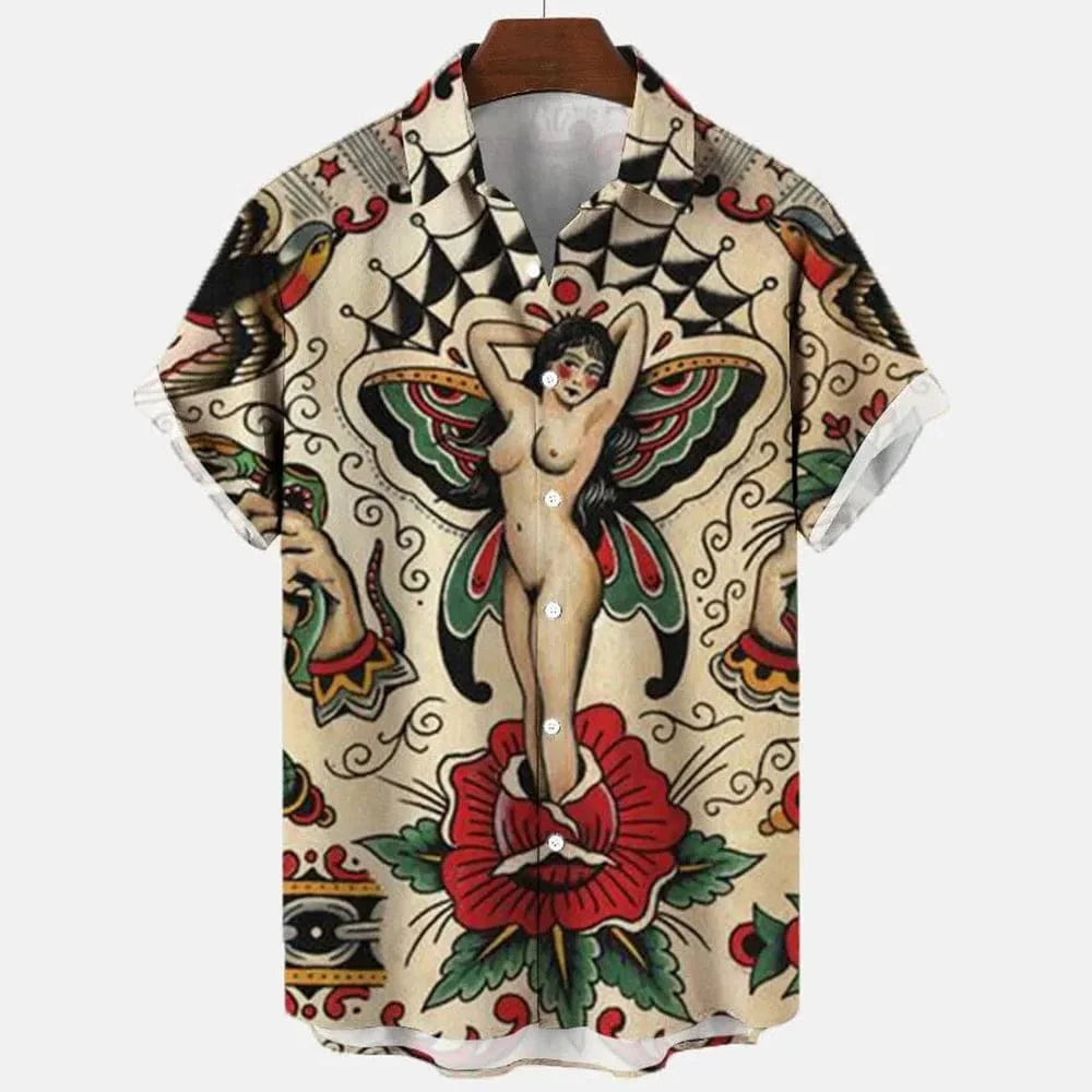Men's Hawaiian beach shirt by SHOWLU FASHION with abstract 3D print, short sleeves, casual summer streetwear style