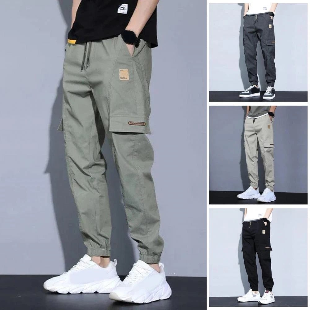  Showlu Fashion Store Men Pants Soft Fabric Multi Pockets Elastic Waist Spring Summer Cargo Pants Wear-resistant Jogger Trousers Simple Clothes