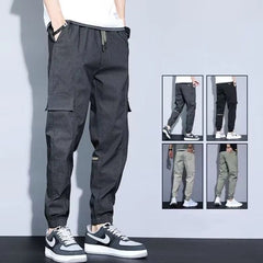  Showlu Fashion Store Men Pants Soft Fabric Multi Pockets Elastic Waist Spring Summer Cargo Pants Wear-resistant Jogger Trousers Simple Clothes