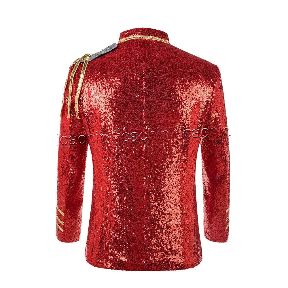 SHOWLU FASHION STORE Men Red Sequin Blazer Jacket Stage Costume MJ Uniform Bleazers Para Hombre with Chains