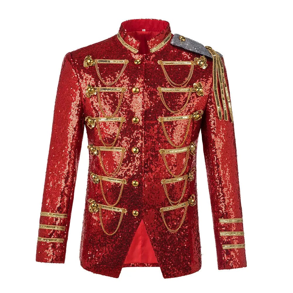 SHOWLU FASHION STORE Men Red Sequin Blazer Jacket Stage Costume MJ Uniform Bleazers Para Hombre with Chains