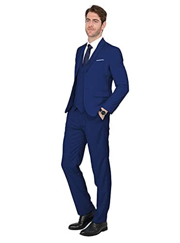 SHOWLU FASHION STORE Men's 3 Pieces Suit Elegant Solid One Button Slim Fit Single Breasted Party Blazer Vest Pants Set. Black