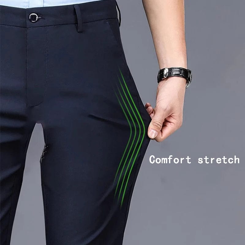  Showlu Fashion Store Men's Casual All-In-One Solid Color Suit Pants Merchant Formal Elastic Comfortable Slim Camping Trip Talk Pants