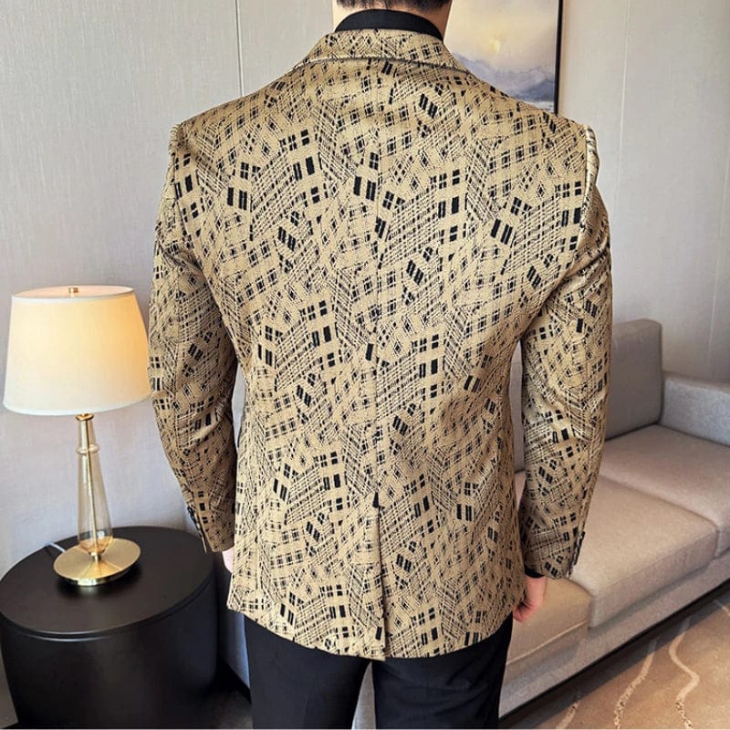 SHOWLU FASHION STORE Men's Casual and Fashionable Camouflage Checkered Suit Jacket Business Slim Fit Tailcoat Groom's Dress Jacket 4XL-M Blazer