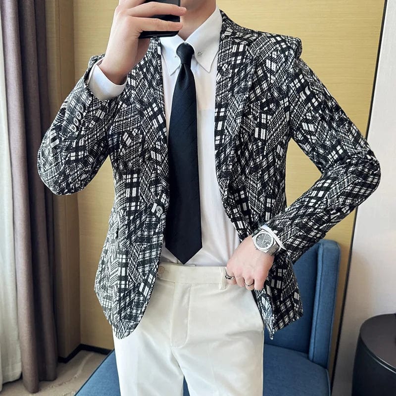 SHOWLU FASHION STORE Men's Casual and Fashionable Camouflage Checkered Suit Jacket Business Slim Fit Tailcoat Groom's Dress Jacket 4XL-M Blazer