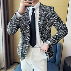 SHOWLU FASHION STORE Men's Casual and Fashionable Camouflage Checkered Suit Jacket Business Slim Fit Tailcoat Groom's Dress Jacket 4XL-M Blazer