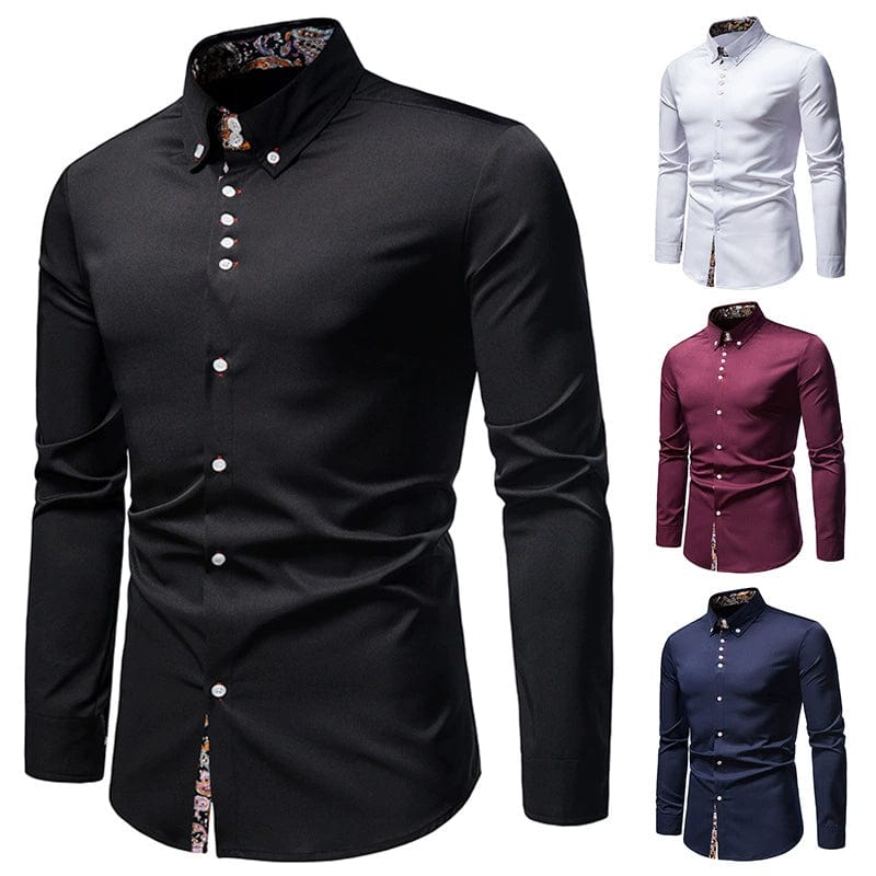 SHOWLU FASHION STORE Men's Casual Long-Sleeve Button-down Formal Wear