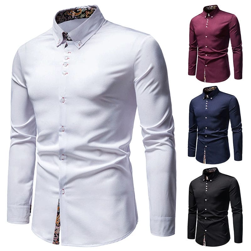 SHOWLU FASHION STORE Men's Casual Long-Sleeve Button-down Formal Wear