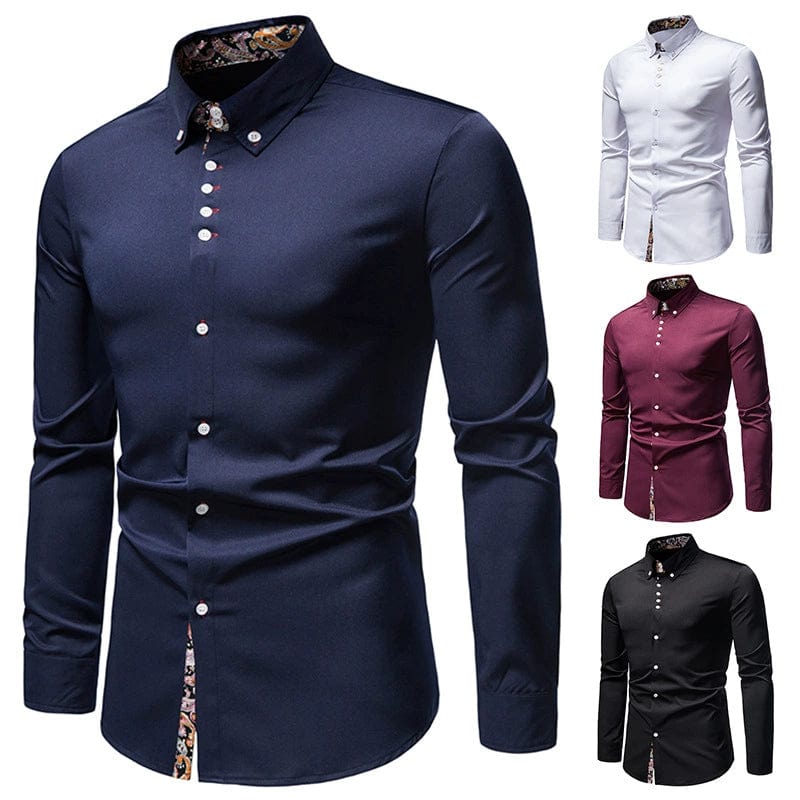 SHOWLU FASHION STORE Men's Casual Long-Sleeve Button-down Formal Wear