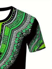 SHOWLU FASHION STORE Men's Casual Sportswear - Ethnic Paisley Print, 3D Digital Graphic Tee | Comfy Polyester, Short Sleeve, Round Neck | Perfect for Daily Wear & Leisure