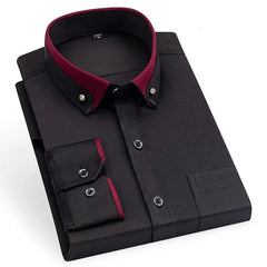 SHOWLU FASHION STORE Men's Double Collar Shirt Long Sleeves Fashion Formal Classic Business Dress Shirt Black Casual Slim Fit Breathable Non-Iron Top