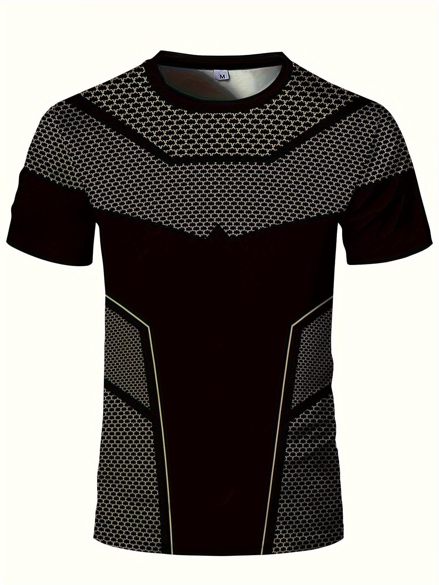 SHOWLU FASHION STORE Men's High-Elasticity Geometric Print T-Shirt - Quick-Dry, Breathable Activewear for Fitness & Training, Perfect Summer Gift