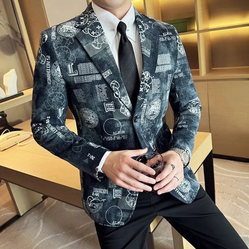 SHOWLU FASHION STORE Men's Jacquard Denim Suit Jacket High-quality Luxury Blazer 2024 Autumn New Business and Leisure Wedding Groom's Dress Jacket