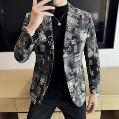 SHOWLU FASHION STORE Men's Jacquard Denim Suit Jacket High-quality Luxury Blazer 2024 Autumn New Business and Leisure Wedding Groom's Dress Jacket