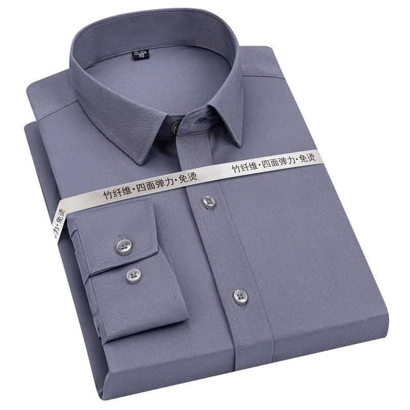  Showlu Fashion Store Men's Long Sleeve Solid Stretch Easy Care Shirt Formal Business Office/Working Wear Standard-fit New Fashion Social Dress Shirts