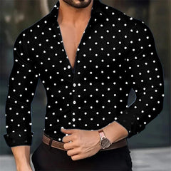 SHOWLU FASHION STORE Men's shirt classic shirt 3D HD printing spots pattern long -sleeved shirt installed Hawaiian shirt super 6xl soft fabric