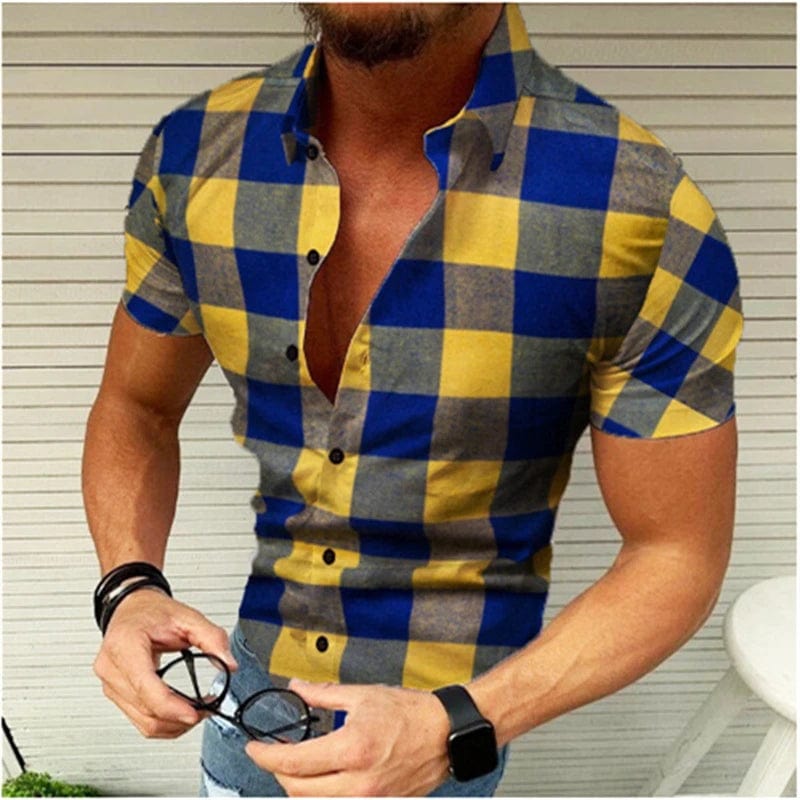 SHOWLU FASHION STORE Men's shirt pattern shirt printed shirt outdoor street short sleeved clothing oversized fashion street clothing designer