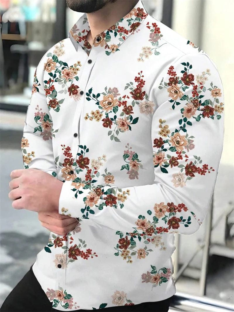 SHOWLU FASHION STORE Men's shirt personalized pattern printing lapel long sleeve large size daily banquet business casual comfortable long sleeve spr