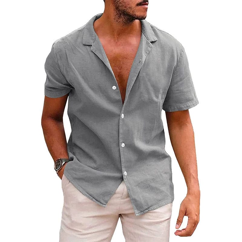  Showlu Fashion Store Men's Short-Sleeve Shirt European and American Style Men's Clothing Solid Color Short Sleeve Shirt Button Men's Shirt