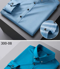  Showlu Fashion Store Men's Silk Shirts Long Sleeve Drill Button Solid Color 3XL Silky Business Formal Social No Iron and Wrinkle Soft Fashion Clothes