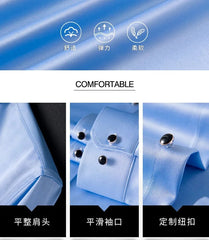  Showlu Fashion Store Men's Silk Shirts Long Sleeve Drill Button Solid Color 3XL Silky Business Formal Social No Iron and Wrinkle Soft Fashion Clothes