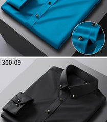  Showlu Fashion Store Men's Silk Shirts Long Sleeve Drill Button Solid Color 3XL Silky Business Formal Social No Iron and Wrinkle Soft Fashion Clothes