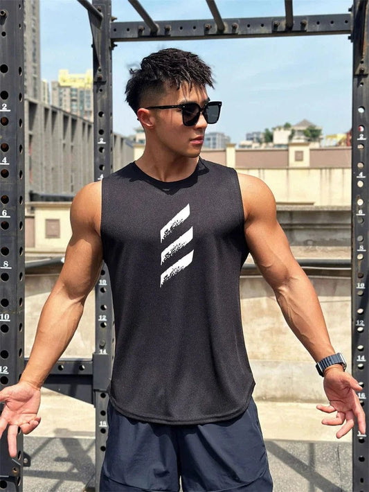 SHOWLU FASHION STORE Men's Sleeveless Sports Vest Tops Simple Printed Round Neck Daily Fitness Sports Comfortable And Breathable Men's Short Sleeves