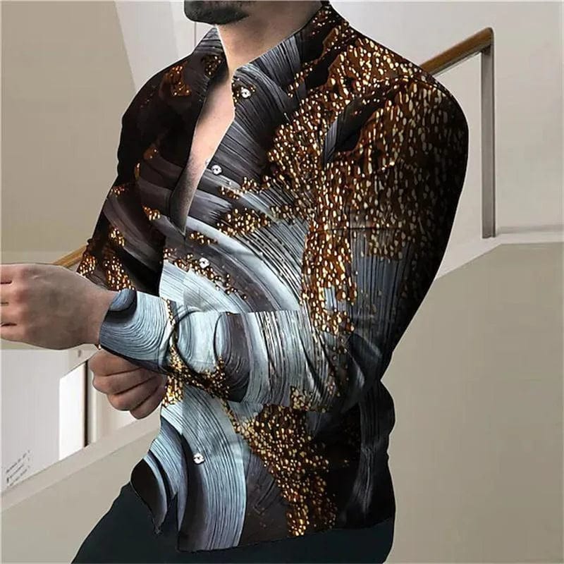 SHOWLU FASHION STORE Men's Star Sky Printed Long Sleeve Shirt 2023 Fashion Design Luxury Long Sleeve Tops Men's Four Seasons Button Lapel Shirts