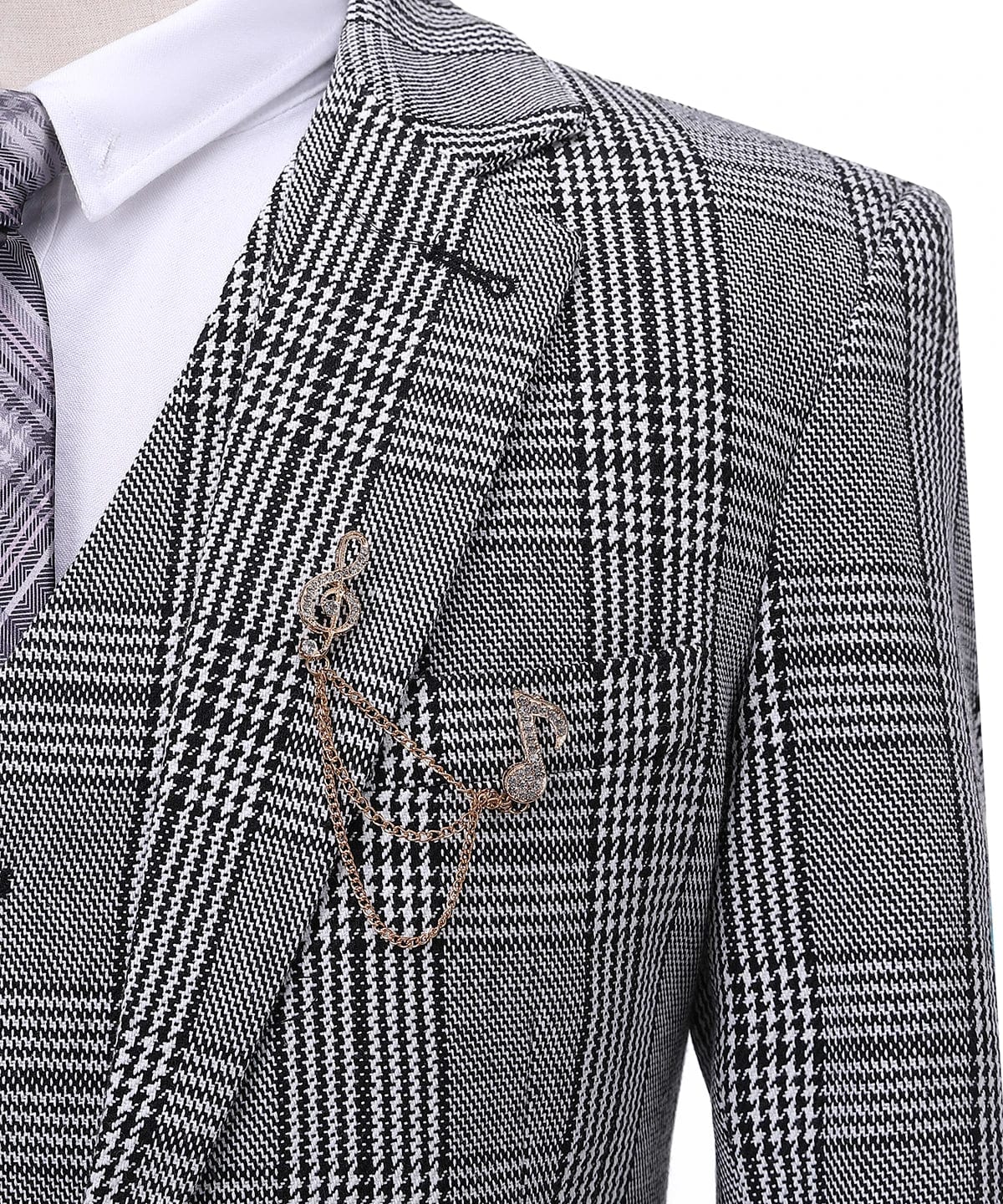 SHOWLU FASHION STORE Men's Suit Formal 3 Pieces Slim Fit Shawl Lapel Plaid Soft Wool Tweed Prom Grey Tuxedos Wedding Groomsmen (Blazer+Vest+Pants)