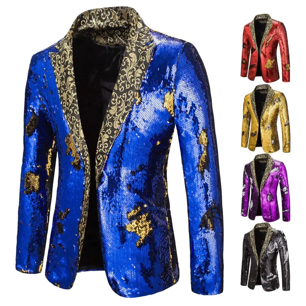 SHOWLU FASHION STORE Men's Suit Shiny two-tone sequin shawl Collar suit Men's Wedding Groom Singer Dance Sequin Suit Jacket DJ Club Stage Men's suit