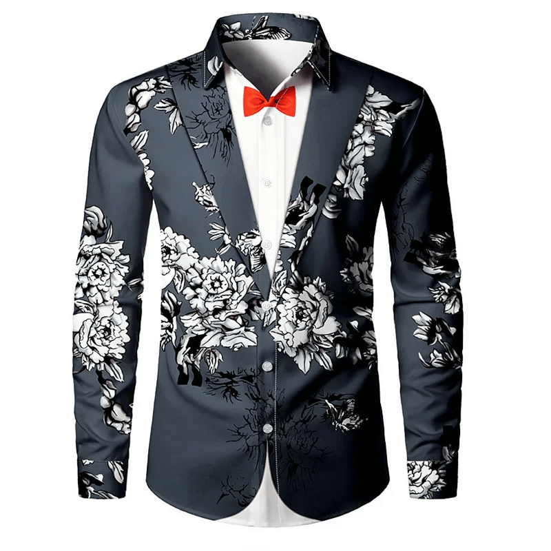 SHOWLU FASHION STORE Men's suit shirt party fashion new design personalized black and white with lapels high quality soft and comfortable material