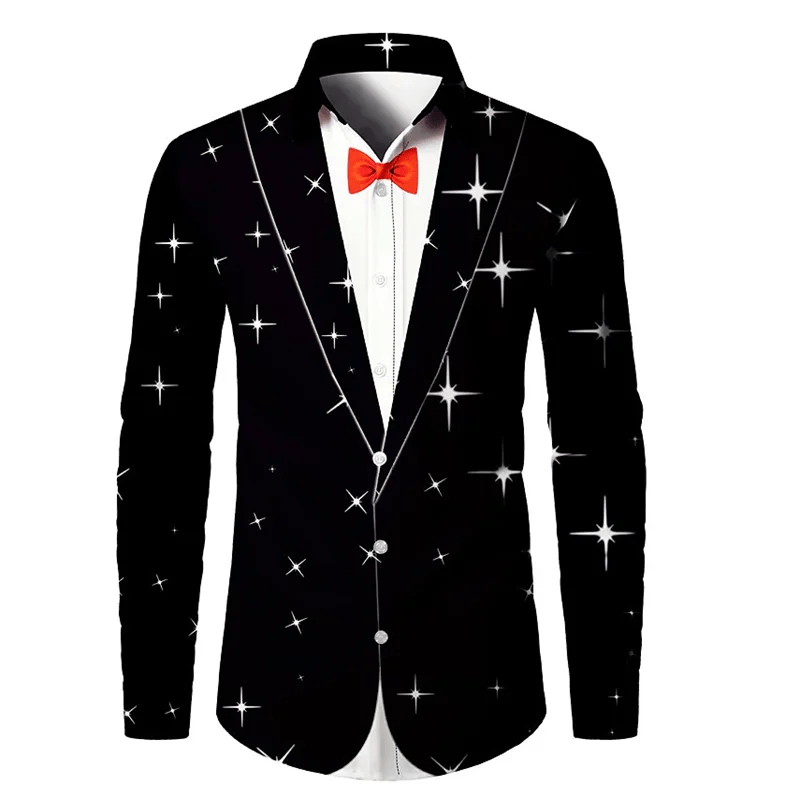 SHOWLU FASHION STORE Men's suit shirt party fashion new design personalized black and white with lapels high quality soft and comfortable material