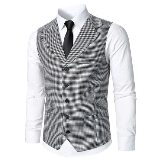  Showlu Fashion Store Men's Suit Waistcoat Breast Pocket Button Texture Pattern Business Banquet Barmaid Wedding Stage Casual  Men's Suit Vest