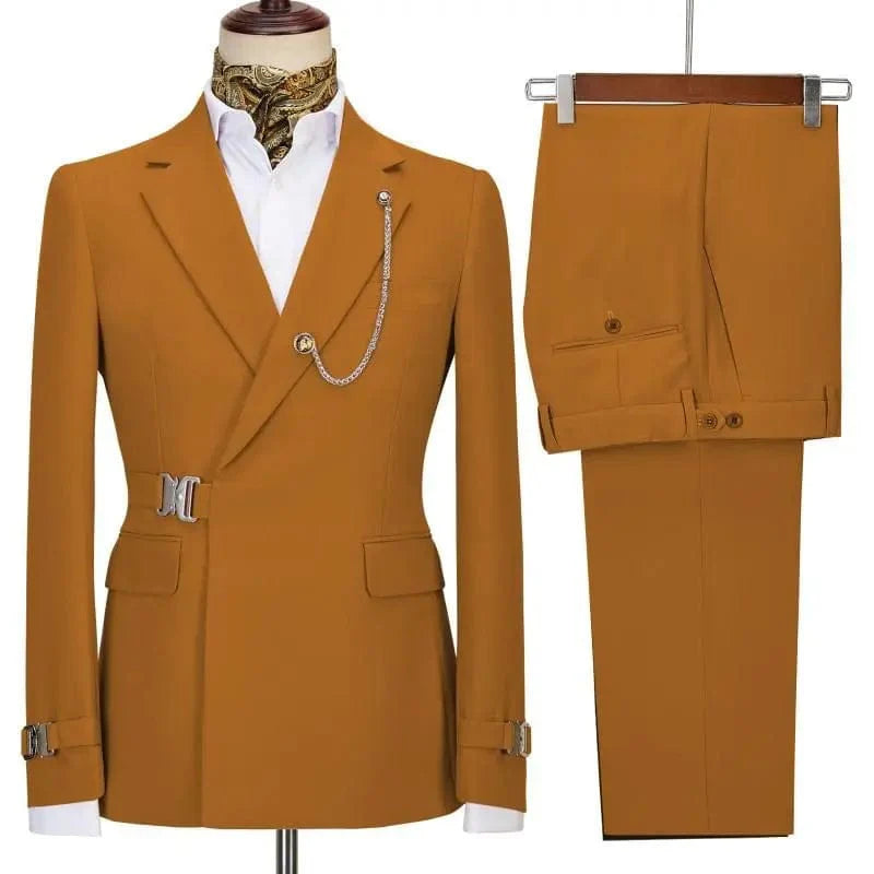 Men's slim fit suit by SHOWLU FASHION STORE featuring Italian style cotton blazer and matching pants, ideal for business or formal events.