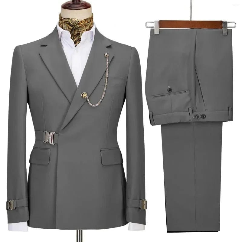 Mens slim fit suit by SHOWLU FASHION, includes Italian style cotton blazer and matching pants, perfect for business or formal events.