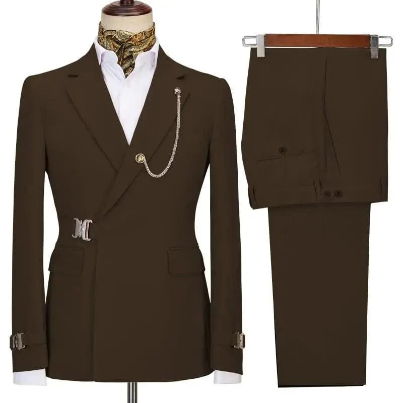 Showlu FASHION STORE men's slim fit Italian style cotton suit with blazer and pants, perfect for business, parties, or weddings.