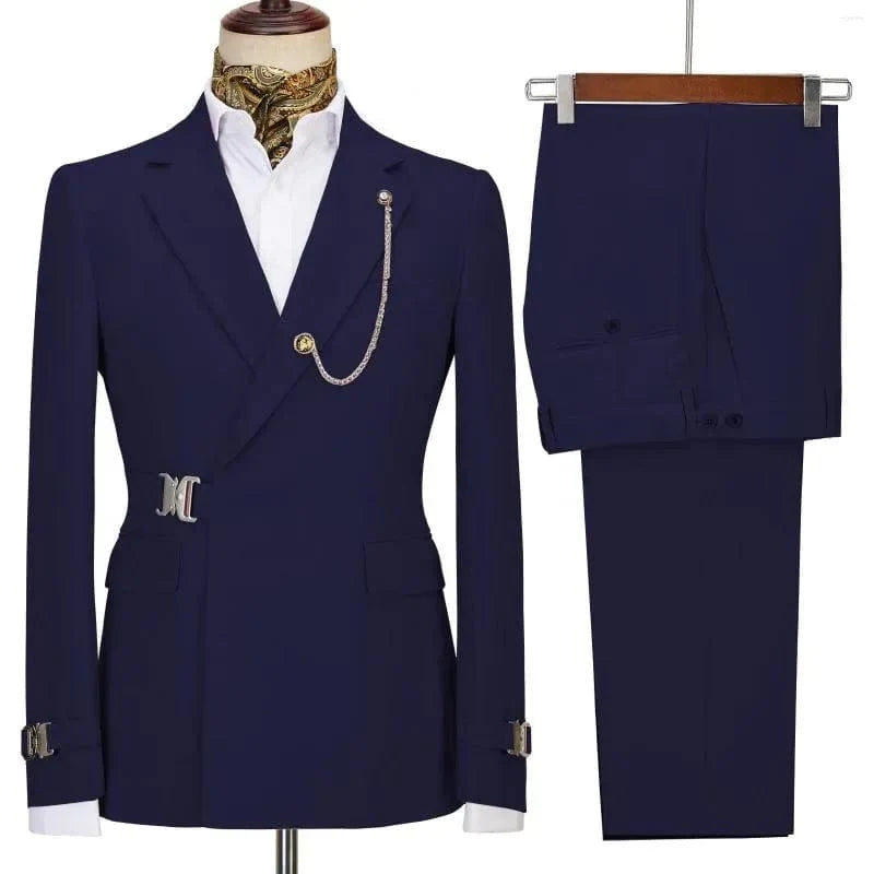 Men's 2-piece slim fit suit by SHOWLU FASHION STORE with Italian style cotton blazer and matching pants, ideal for business or formal occasions.