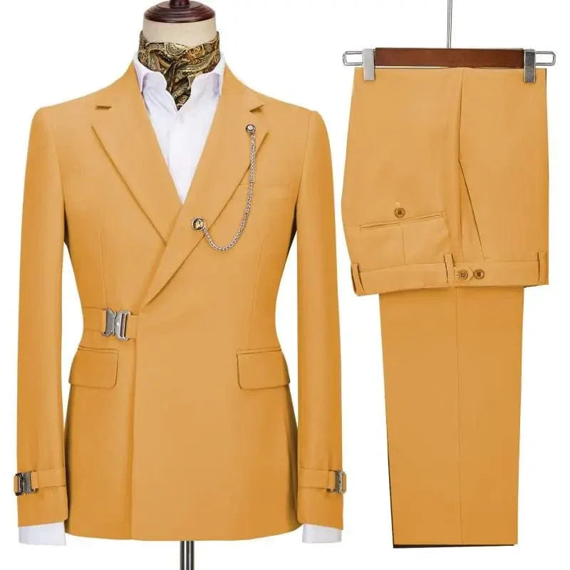 Men's slim fit suit by SHOWLU FASHION STORE, Italian style cotton blazer and pants, ideal for business, parties, or weddings.