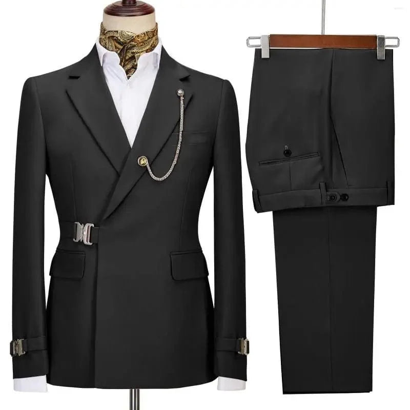 Men's slim fit suit by SHOWLU FASHION STORE, Italian style cotton blazer and pants, suitable for business, party, or wedding.