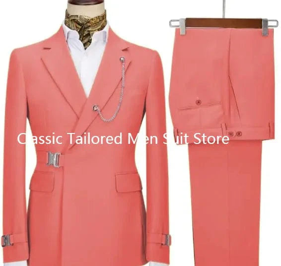 SHOWLU FASHION STORE men's 2-piece slim fit suit with Italian style cotton blazer and matching pants, ideal for business and formal occasions.