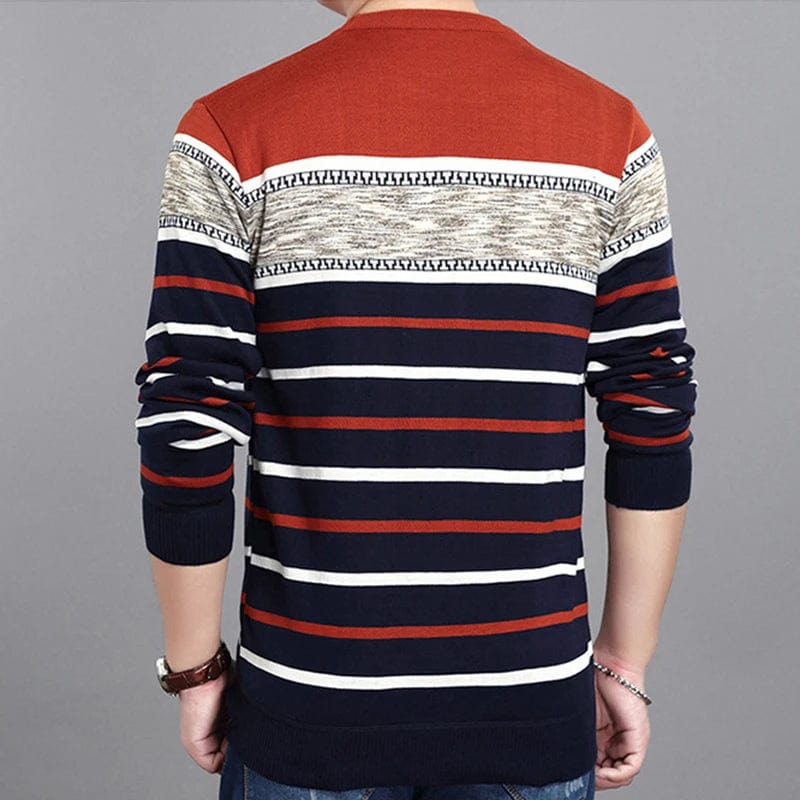  Showlu Fashion Store Men's Sweater 2024 New Spring Autumn O-Neck Striped Slim Knittwear Male Pullover Clothing Knit Shirt Student Fashion Sweater