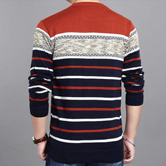  Showlu Fashion Store Men's Sweater 2024 New Spring Autumn O-Neck Striped Slim Knittwear Male Pullover Clothing Knit Shirt Student Fashion Sweater