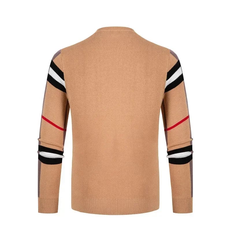  Showlu Fashion Store Men's Sweater Knitted Pullover 2024 Autumn/Winter New Soft Warm Striped Checker Round Neck Sweater Casual Fashion Men Clothing