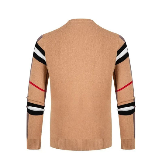  Showlu Fashion Store Men's Sweater Knitted Pullover 2024 Autumn/Winter New Soft Warm Striped Checker Round Neck Sweater Casual Fashion Men Clothing