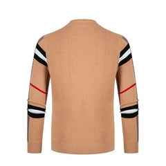  Showlu Fashion Store Men's Sweater Knitted Pullover 2024 Autumn/Winter New Soft Warm Striped Checker Round Neck Sweater Casual Fashion Men Clothing