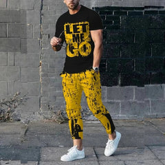 SHOWLU FASHION STORE Men's Trousers Tracksuit 2 Piece Set 3D Printed Summer Jogger Sportswear Short Sleeve T Shirt+Long Pants Casual Street Clothes