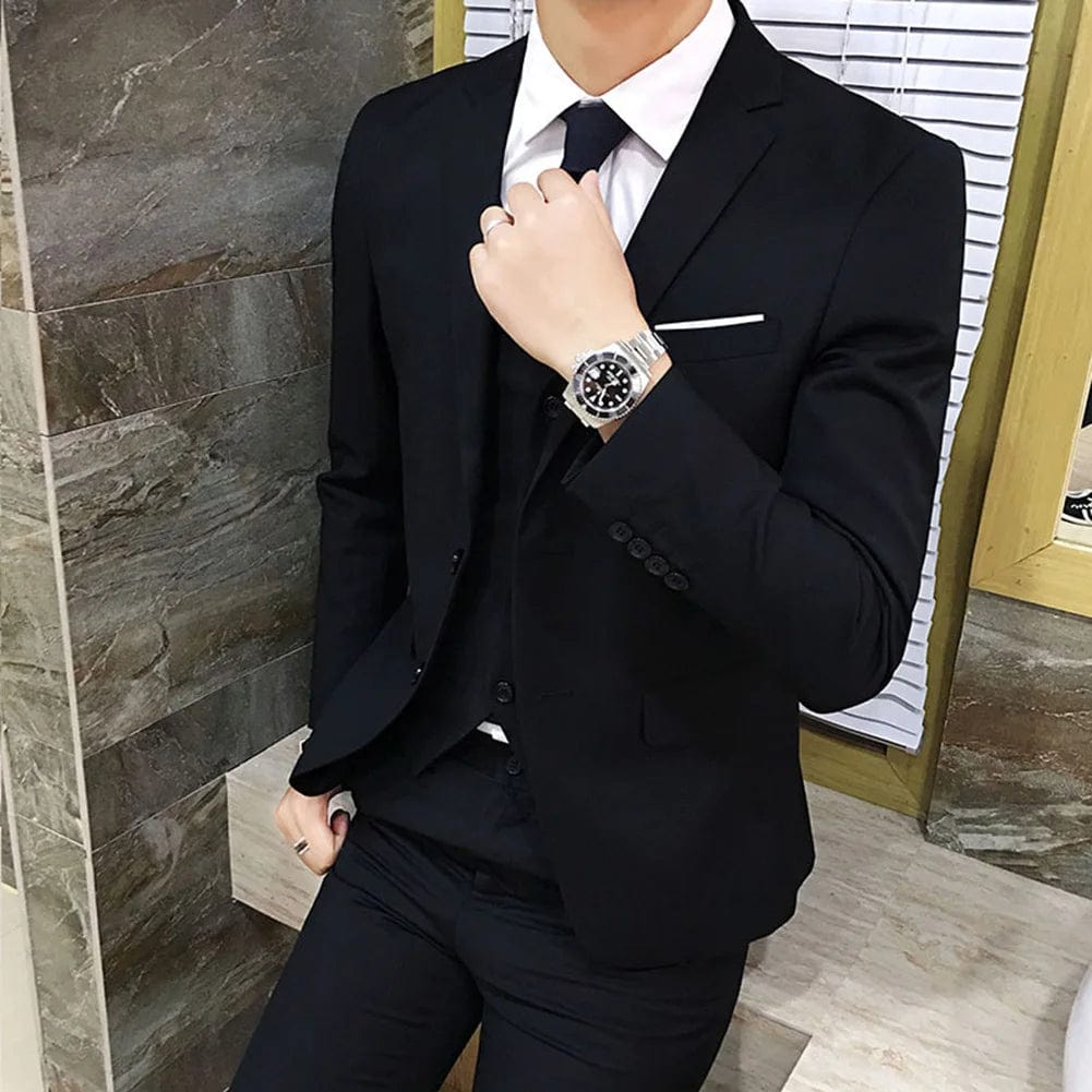  Showlu Fashion Store Men Suit Regular Slight Stretch Three Piece Set Trousers Blazer Waistcoat Casual For Office Business Comfortable