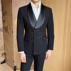 SHOWLU FASHION STORE Men Vintage Luxury Style Slim Fit Wedding Groom Party Ceremony Tuxedo Suits 2 Pieces Sets Jacket Pant Man Stage Costume