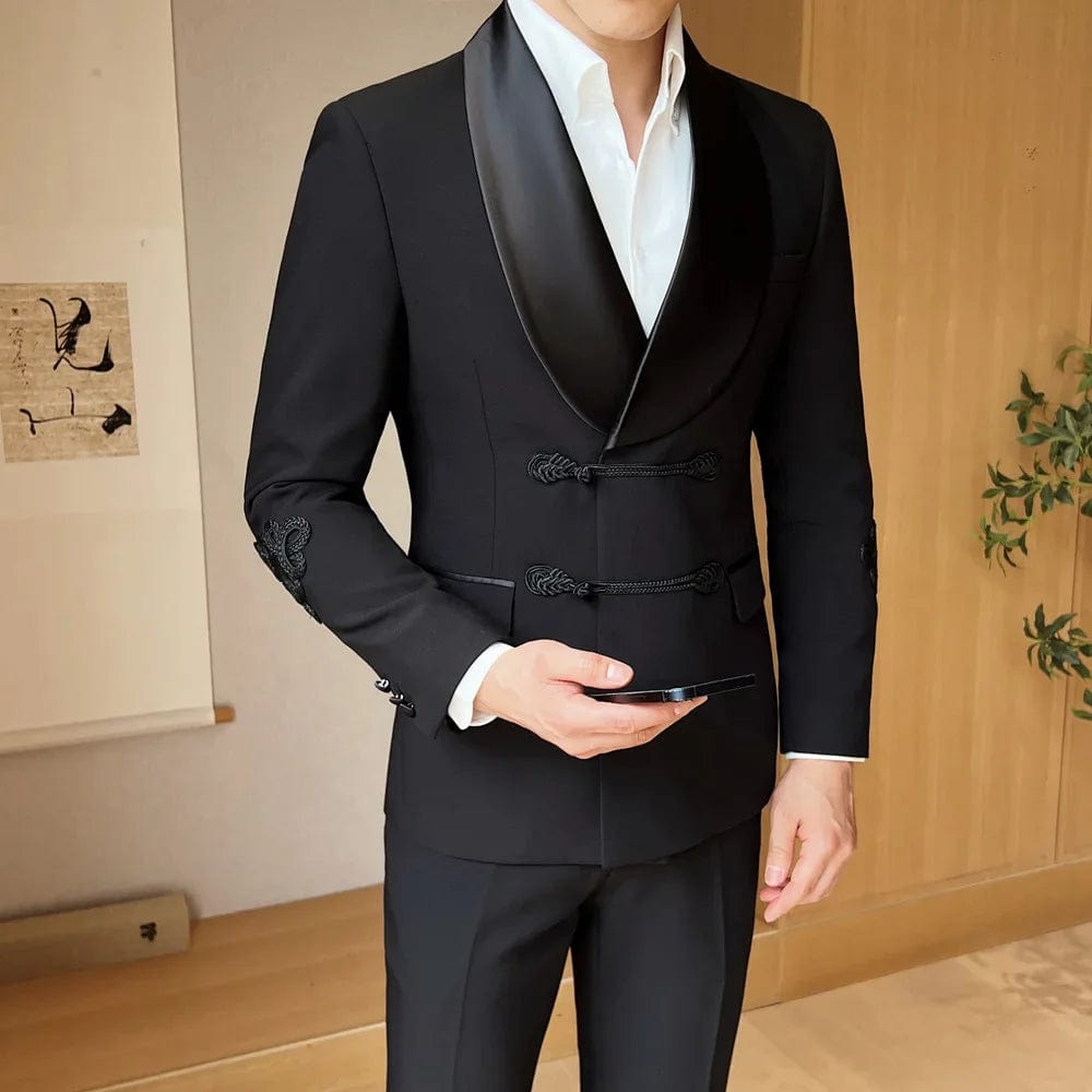 SHOWLU FASHION STORE Men Vintage Luxury Style Slim Fit Wedding Groom Party Ceremony Tuxedo Suits 2 Pieces Sets Jacket Pant Man Stage Costume